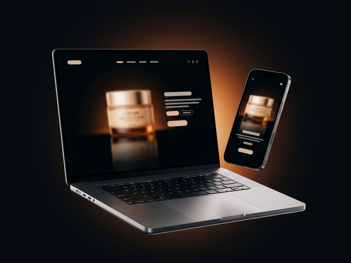 Halcyon Skincare e-commerce homepage on a dark premium layout — obsidian web design case study